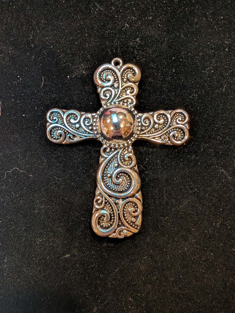 Ornate Silver Cross Pendant Necklace - Scrollwork Detail
